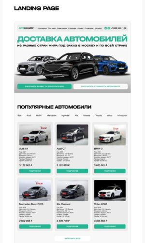 Разработка лендинга для сервиса доставки авто под заказ (AUTOZAKAZ) в Сочи